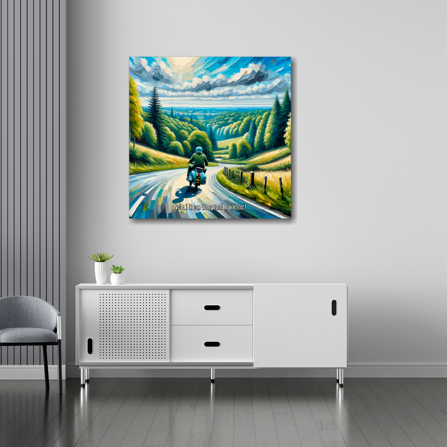 Lambretta canvas 30x30 inches above sideboard - large colourful retro art UK made