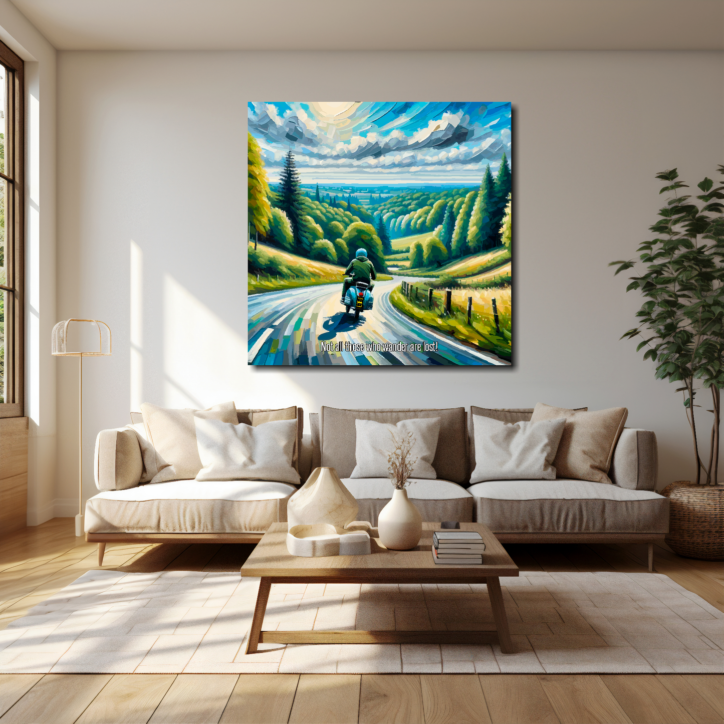 Lambretta canvas 40x40 inches above cream sofa - XL vibrant retro wall art UK