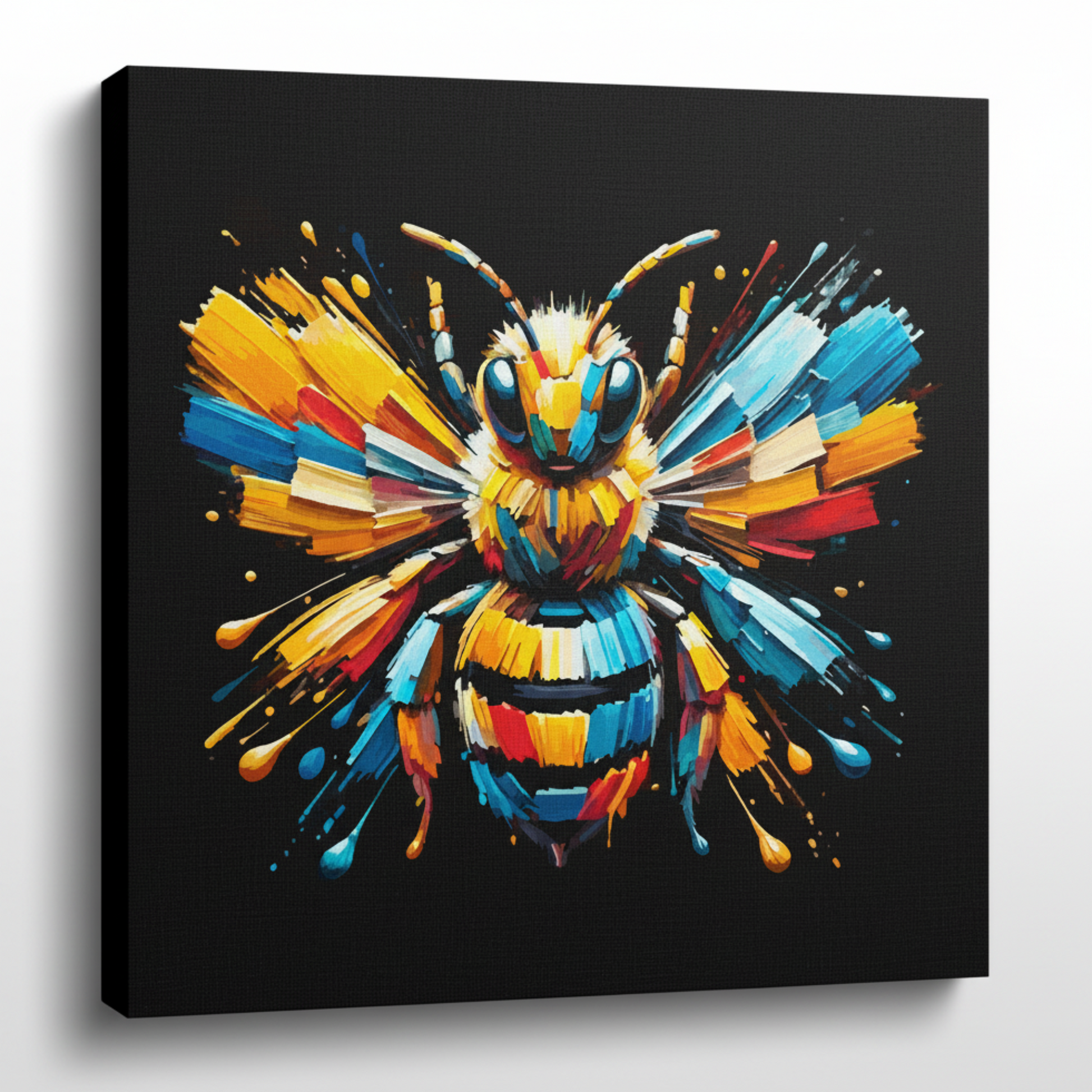 Colourful Bumble Bee insect portrait canvas print - UK made abstract wildlife wall art black background