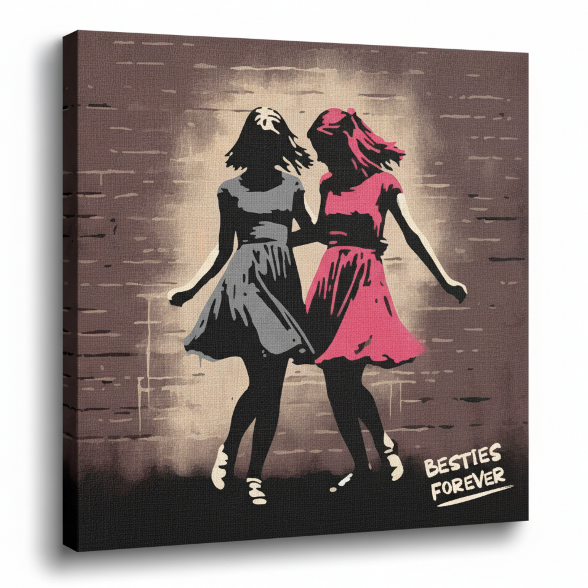 Colourful besties forever fashion canvas print - UK made abstract friendship wall art