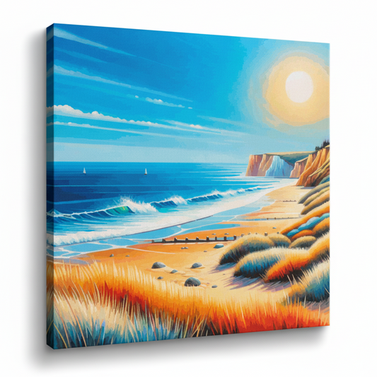 Colourful Norfolk beach landscape canvas print - UK made abstract coastal wall art