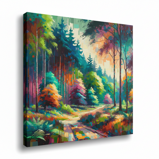 Colourful forest landscape canvas print - UK made abstract scenic wall art