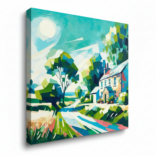 Colourful country lane landscape canvas print - UK made abstract countryside wall art