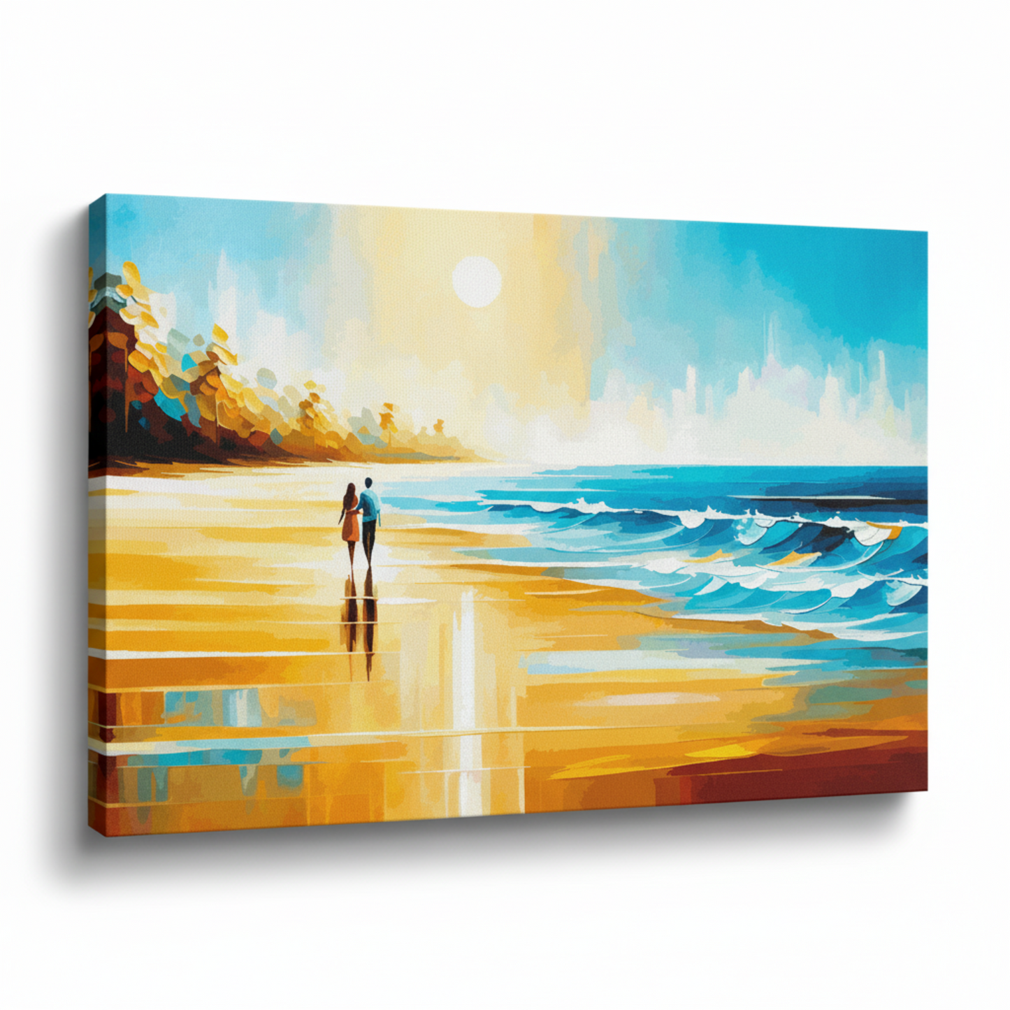 Colourful beach walk seascape canvas print - UK made abstract coastal wall art 