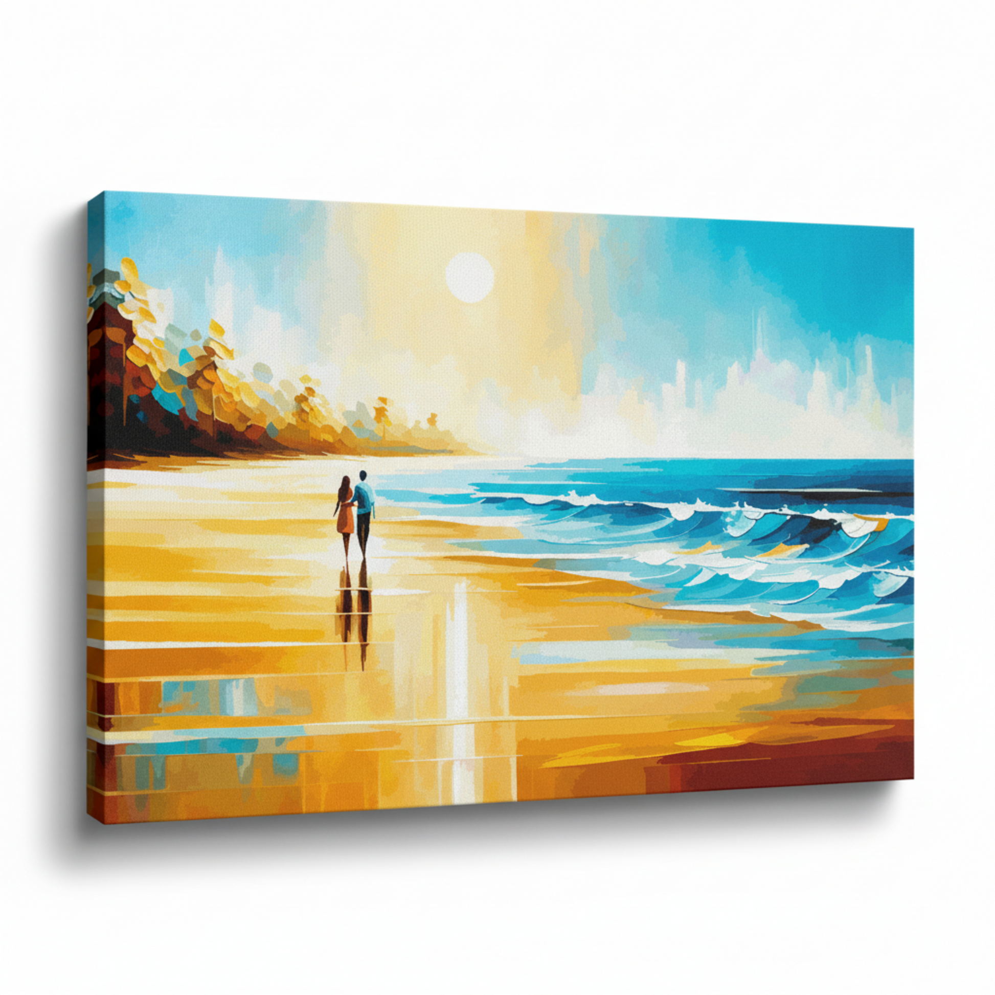 Colourful beach walk seascape canvas print - UK made abstract coastal wall art 