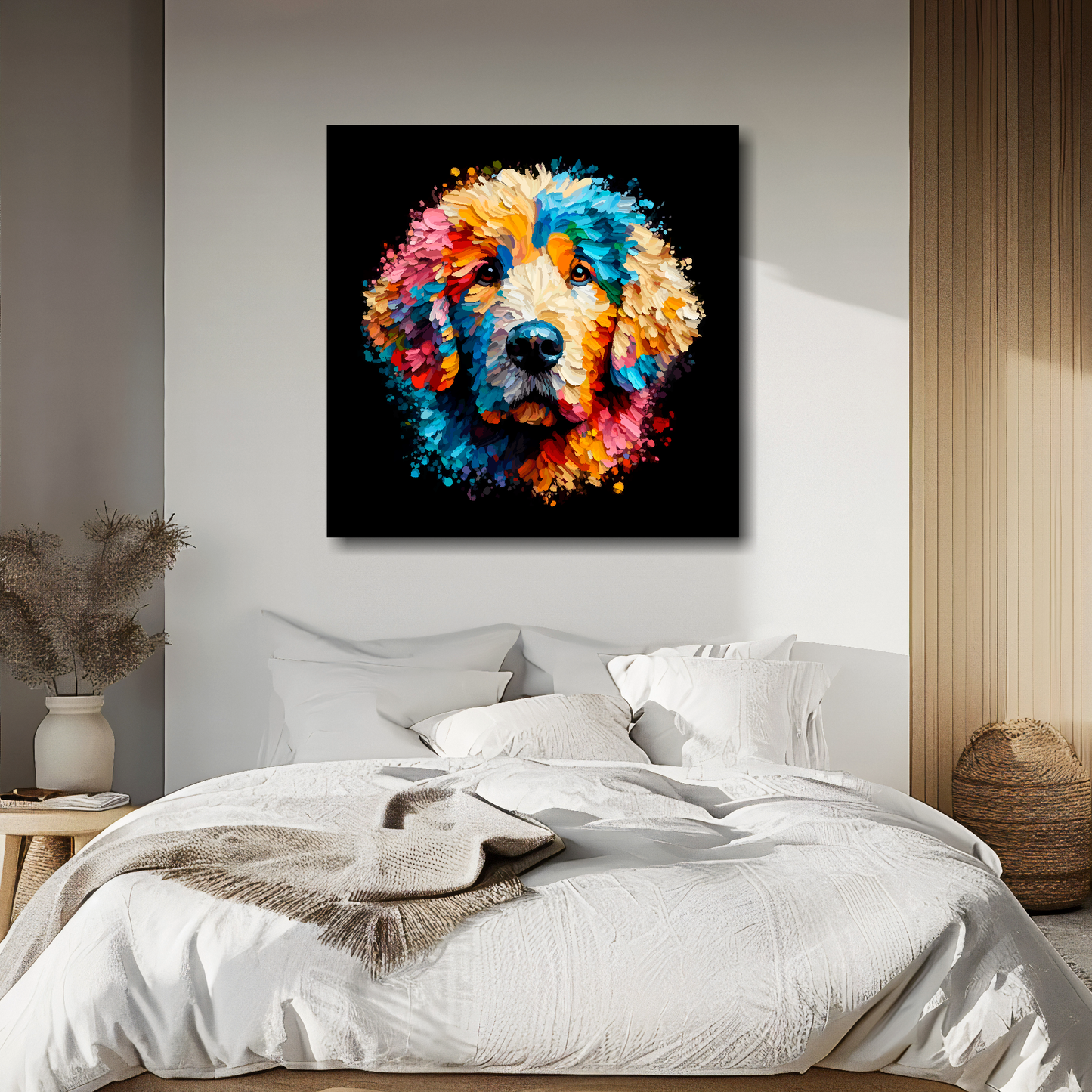 Curly Coated Retriever dog canvas - vibrant abstract pet portrait UK made