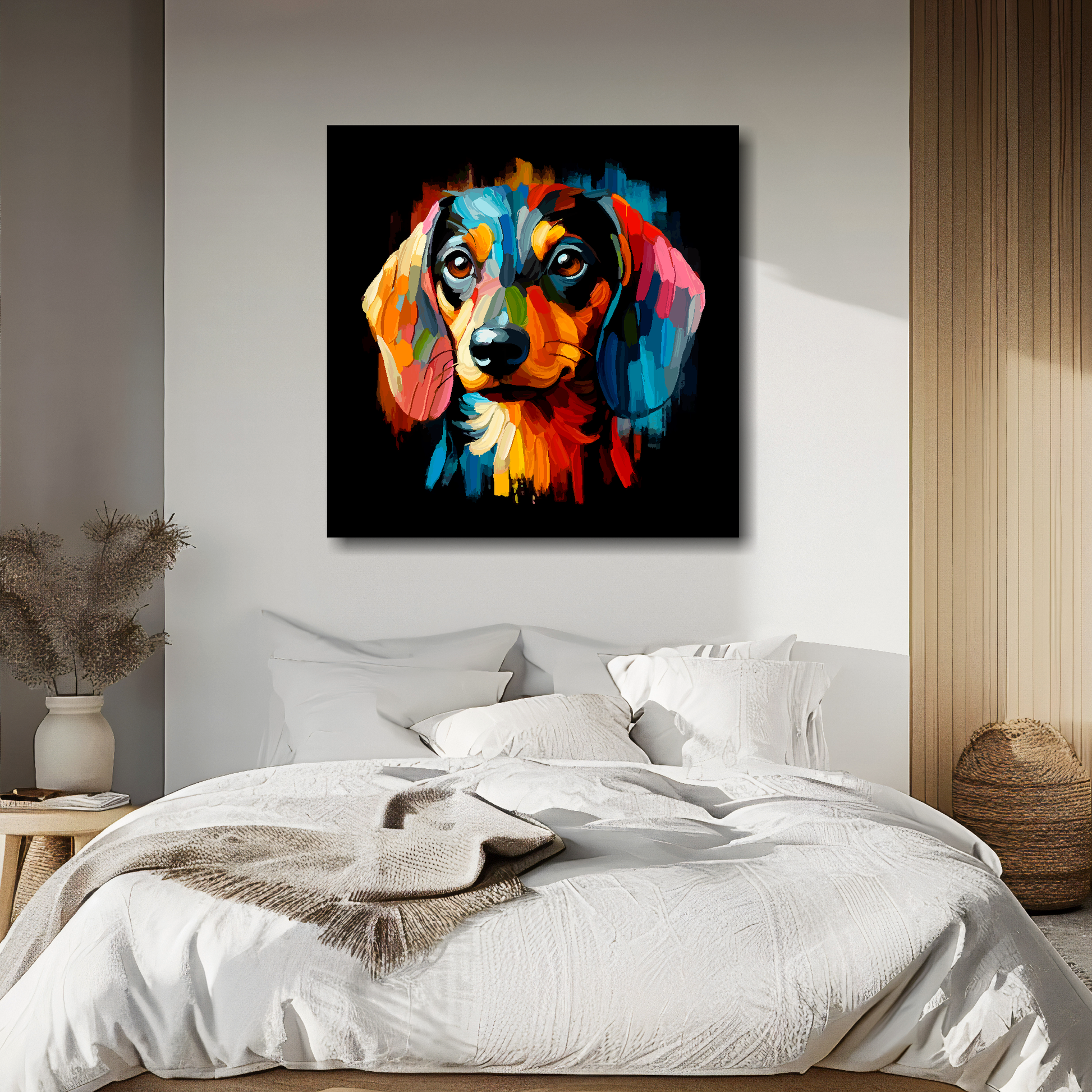 Dachshund dog canvas - vibrant abstract pet portrait UK made