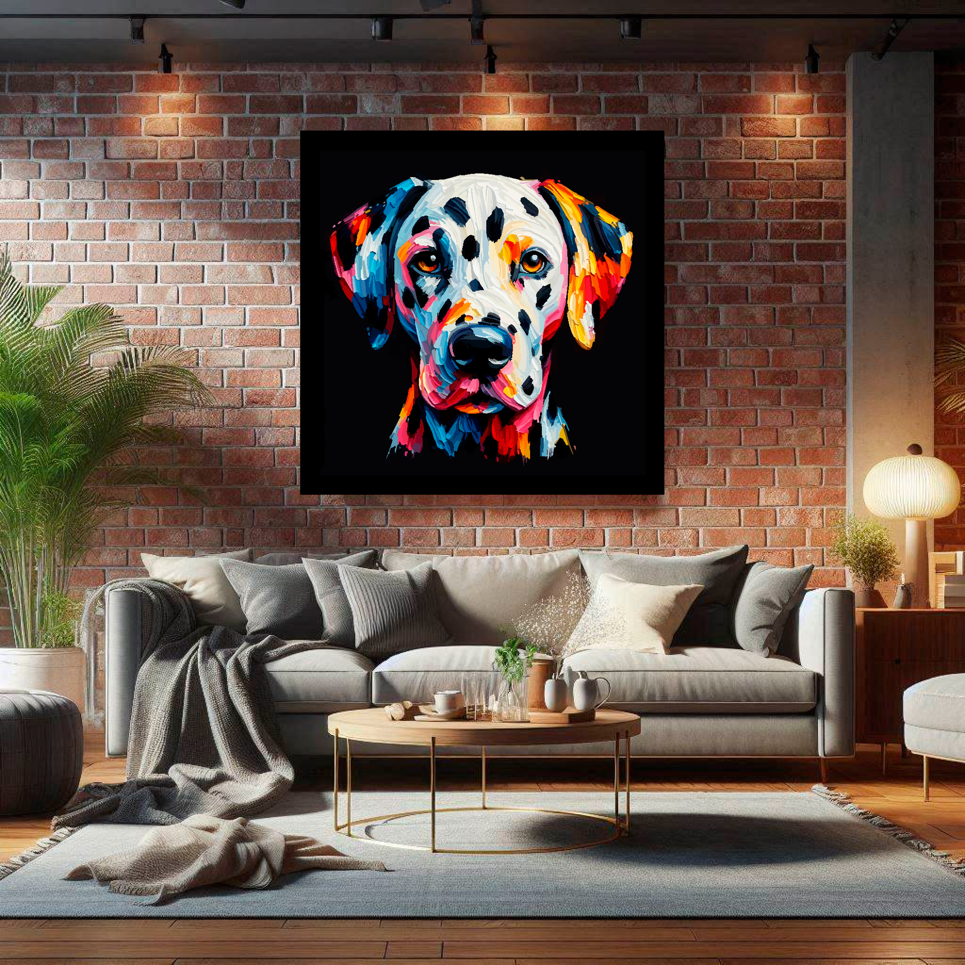 Dalmatian canvas print - multi-coloured dog portrait wall art UK
