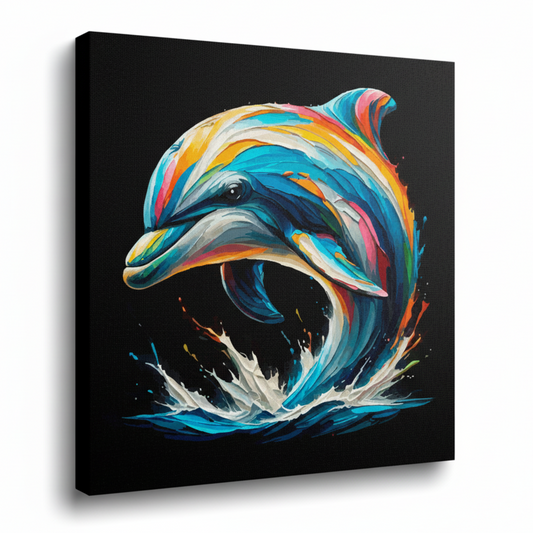Colourful Dolphin wildlife portrait canvas print - UK made abstract animal wall art black background