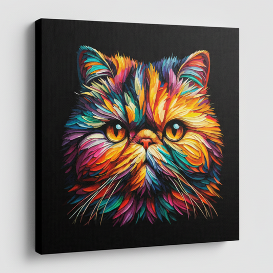 Colourful Exotic Shorthair cat portrait canvas print - UK made abstract pet wall art black background