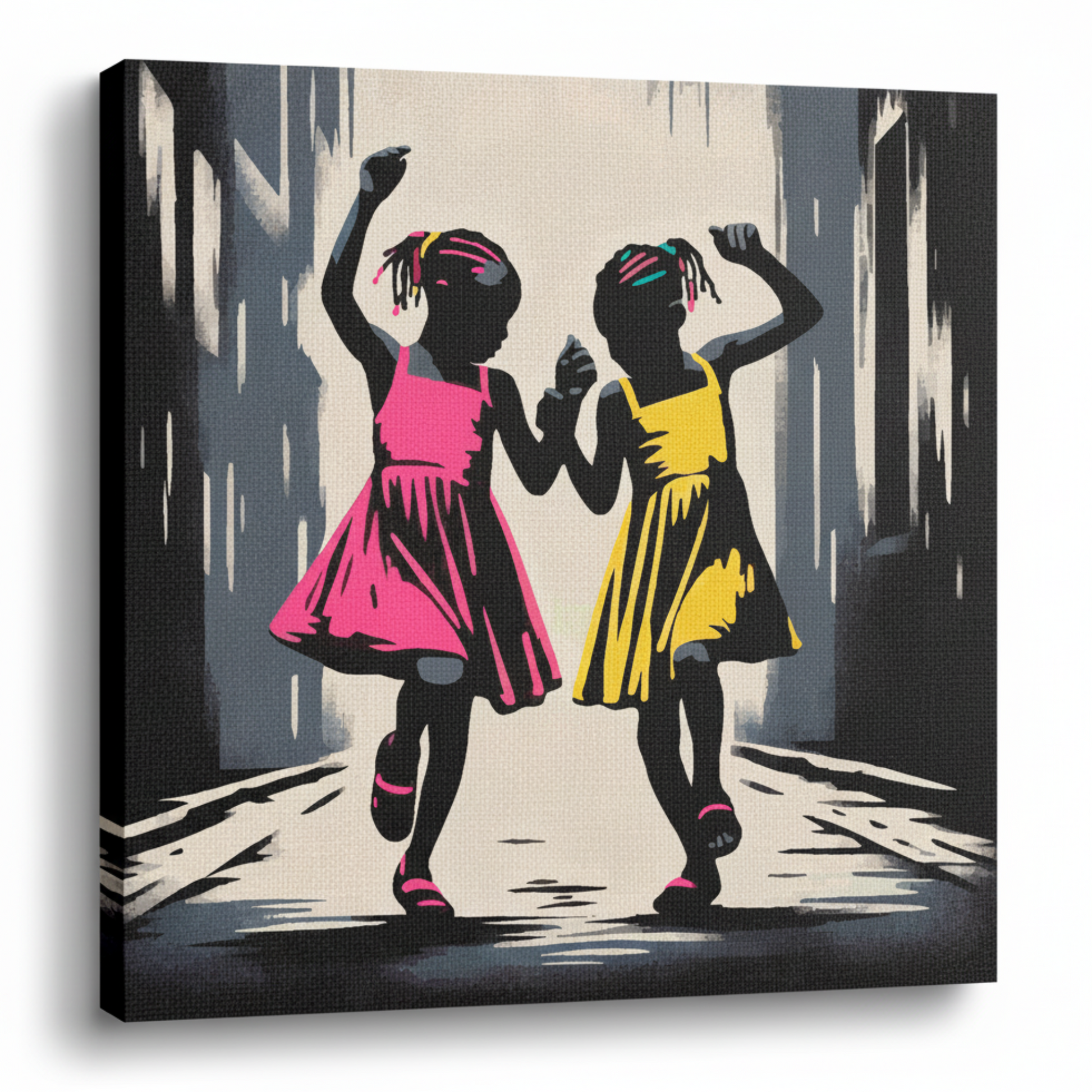 Colourful dancing in the street fashion canvas print - UK made abstract dance wall art