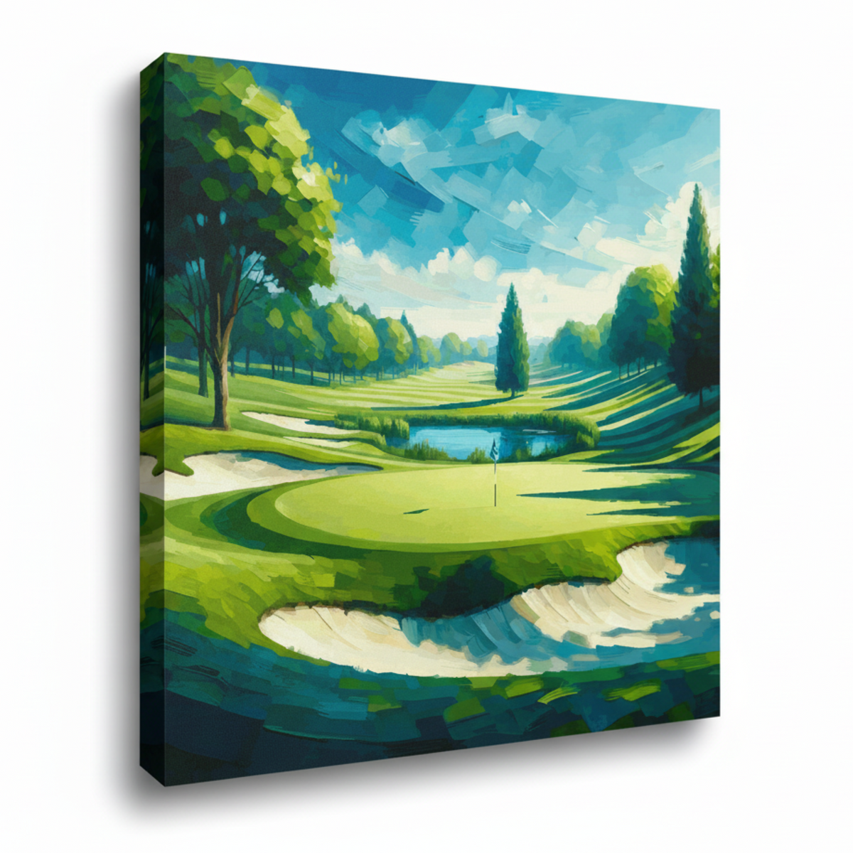 Colourful golf landscape canvas print - UK made abstract sports wall art