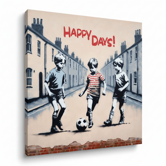 Colourful happy days boys landscape canvas print - UK made football mural wall art