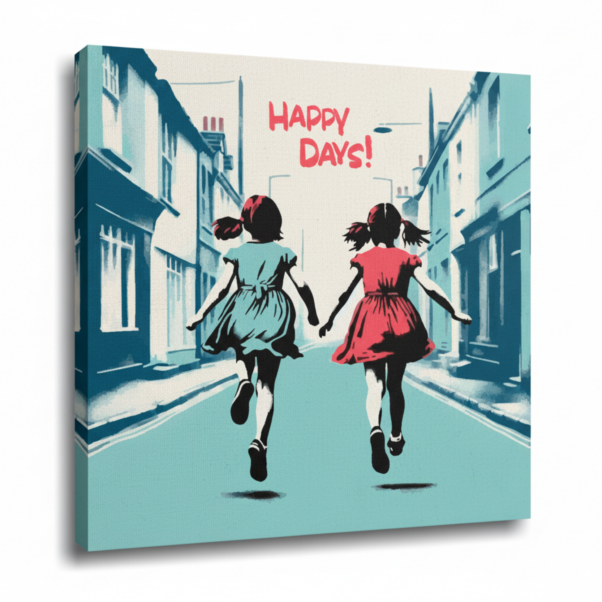 Colourful girl best friends canvas print - UK made abstract friendship wall art