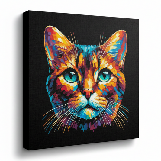 Colourful Havana Brown cat portrait canvas print - UK made abstract pet wall art black background