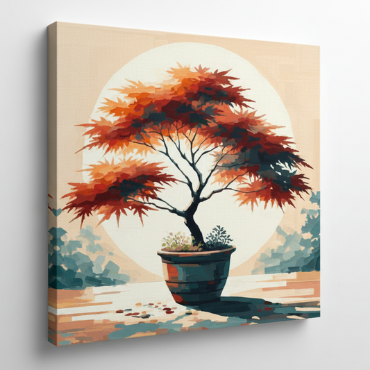 Colourful Japanese maple tree canvas print - UK made abstract botanical wall art
