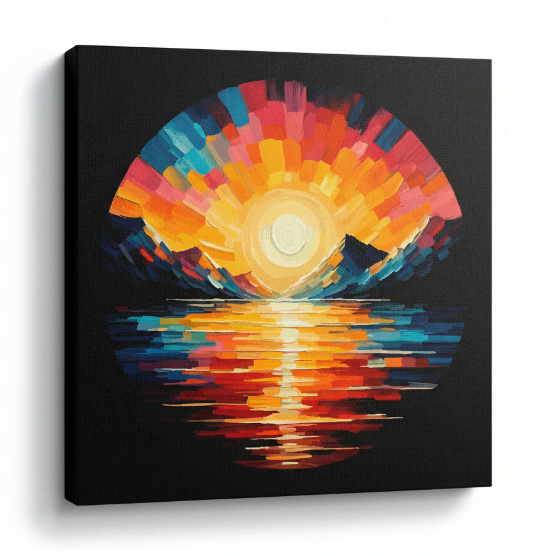 Colourful lake sunset landscape canvas print - UK made abstract scenic wall art black background