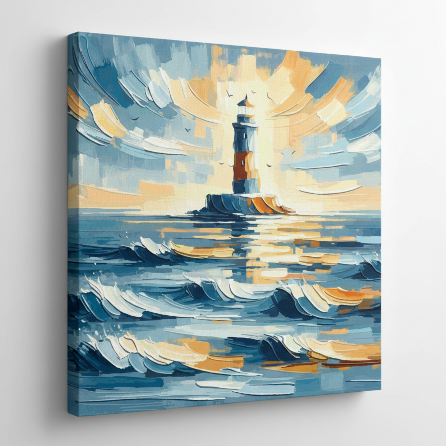 Colourful lighthouse seascape canvas print - UK made abstract coastal wall art