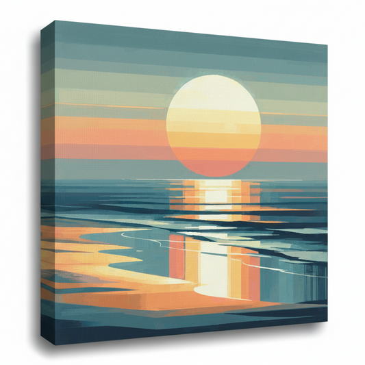 Colourful moody sunset seascape canvas print - UK made abstract coastal wall art