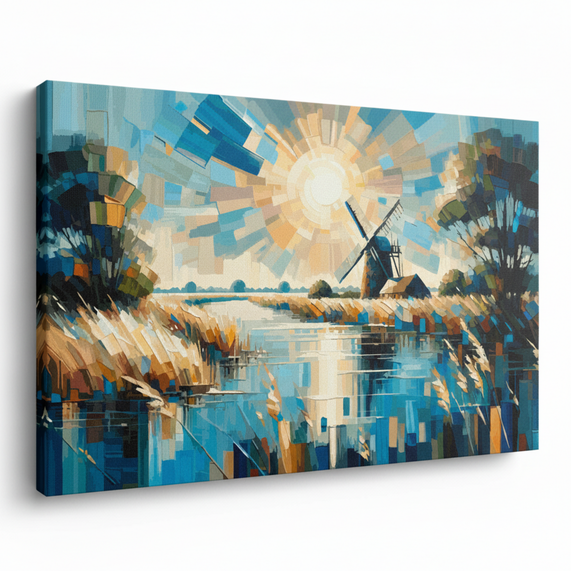Colourful Norfolk Broads landscape canvas print - UK made abstract waterway wall art