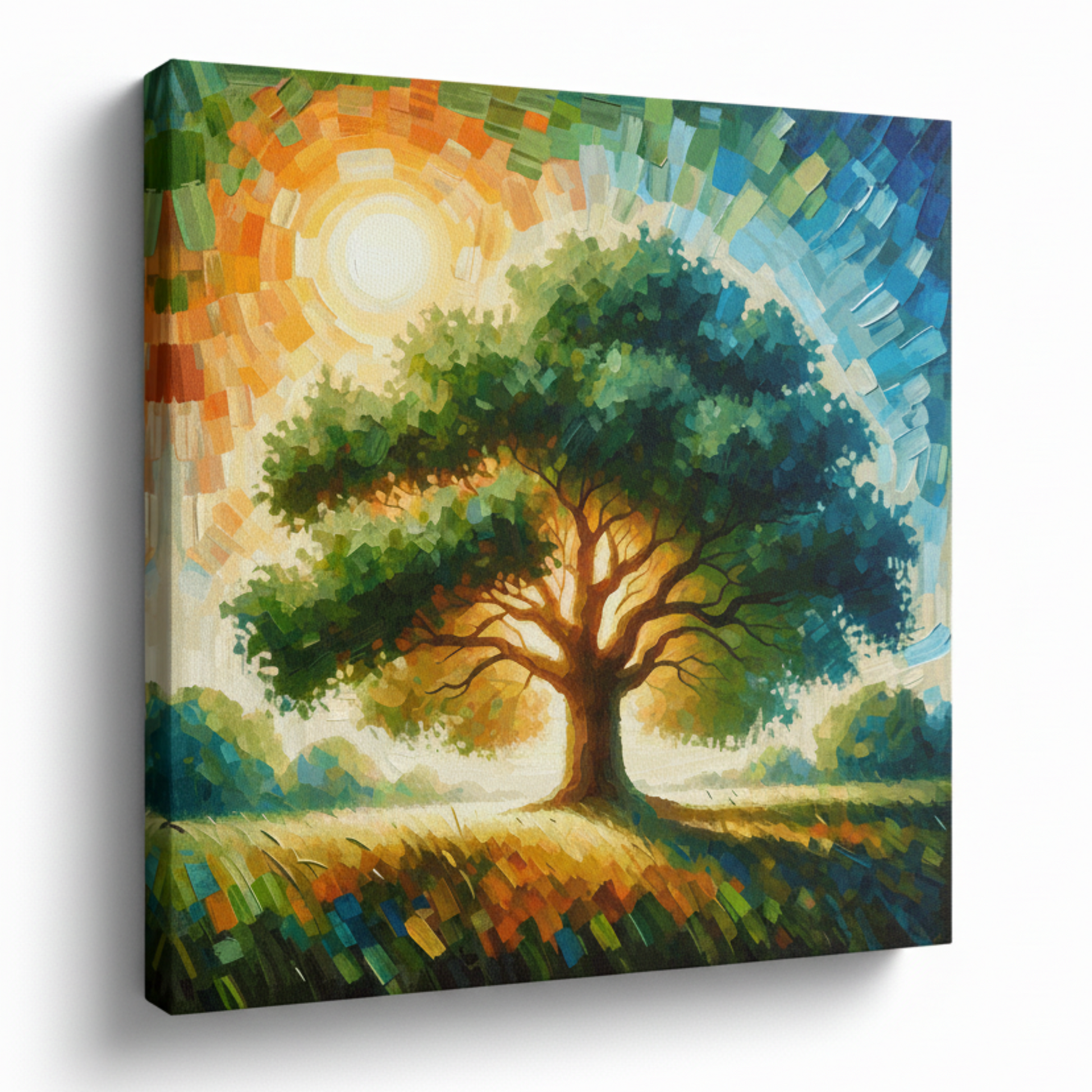 Colourful oak tree canvas print - UK made abstract botanical wall art