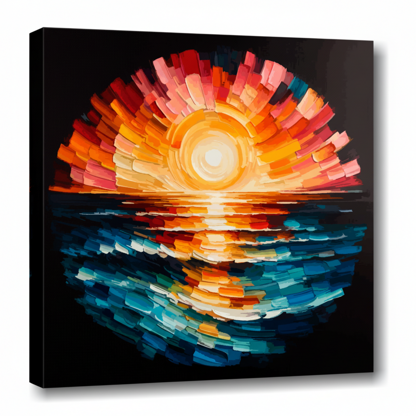 Colourful ocean sunset seascape canvas print - UK made abstract coastal wall art black background