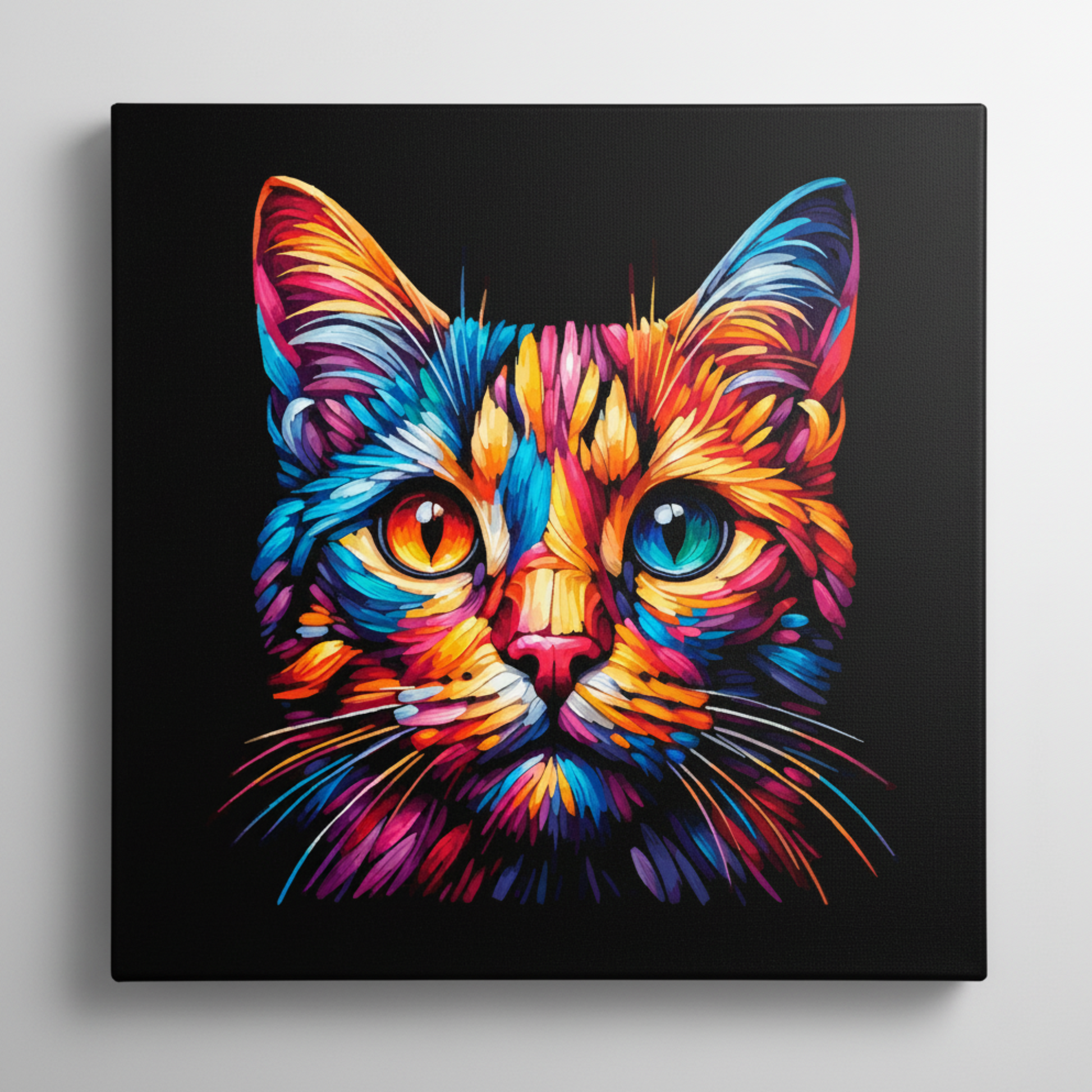 Colourful Ocicat portrait canvas print - UK made abstract pet wall art black background