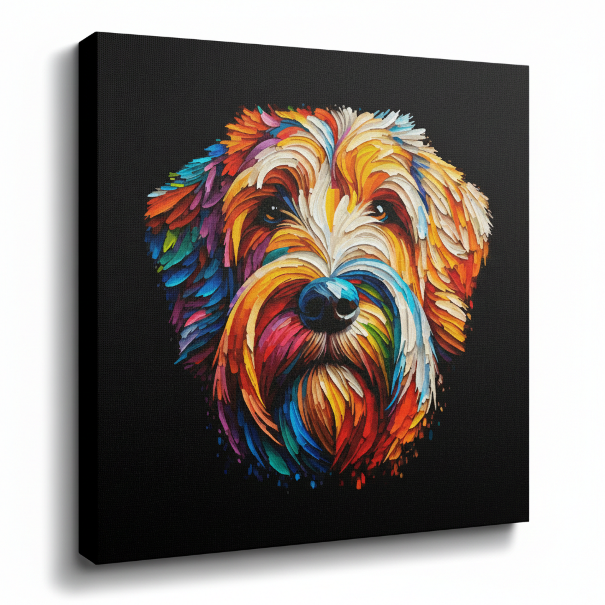 Colourful Otterhound dog portrait canvas print - UK made abstract pet wall art black background