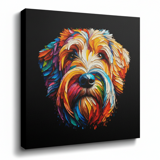 Colourful Otterhound dog portrait canvas print - UK made abstract pet wall art black background