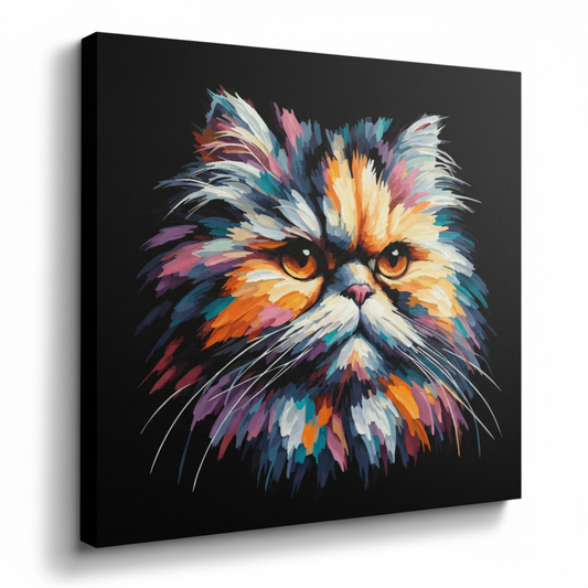 Colourful Persian cat portrait canvas print - UK made abstract pet wall art black background