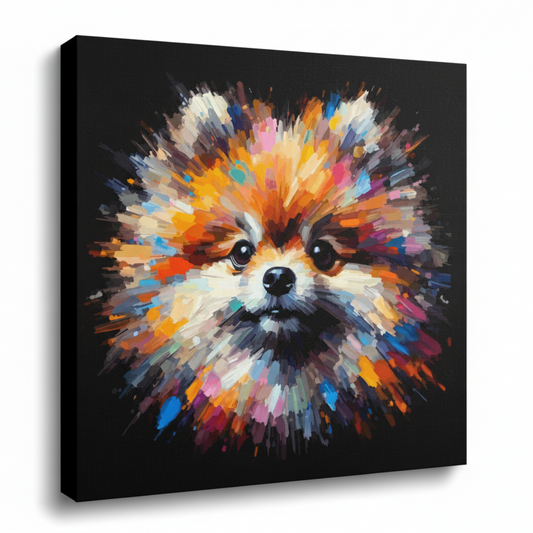 Colourful Pomeranian dog portrait canvas print - UK made abstract pet wall art black background