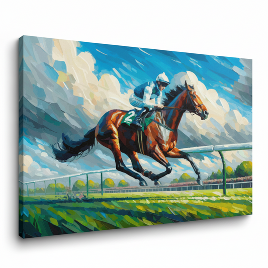 Colourful race horse landscape canvas print - UK made abstract equestrian wall art