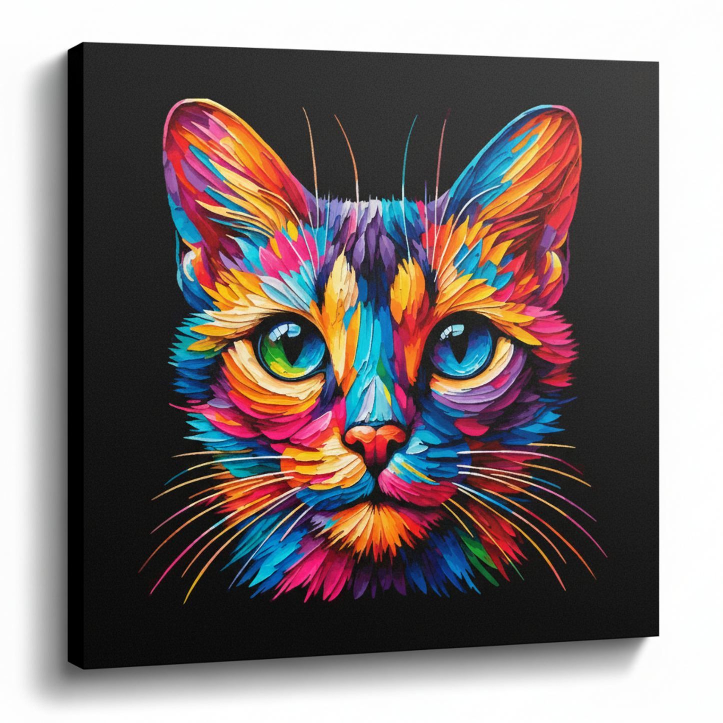 Colourful Singapura cat portrait canvas print - UK made abstract pet wall art black background