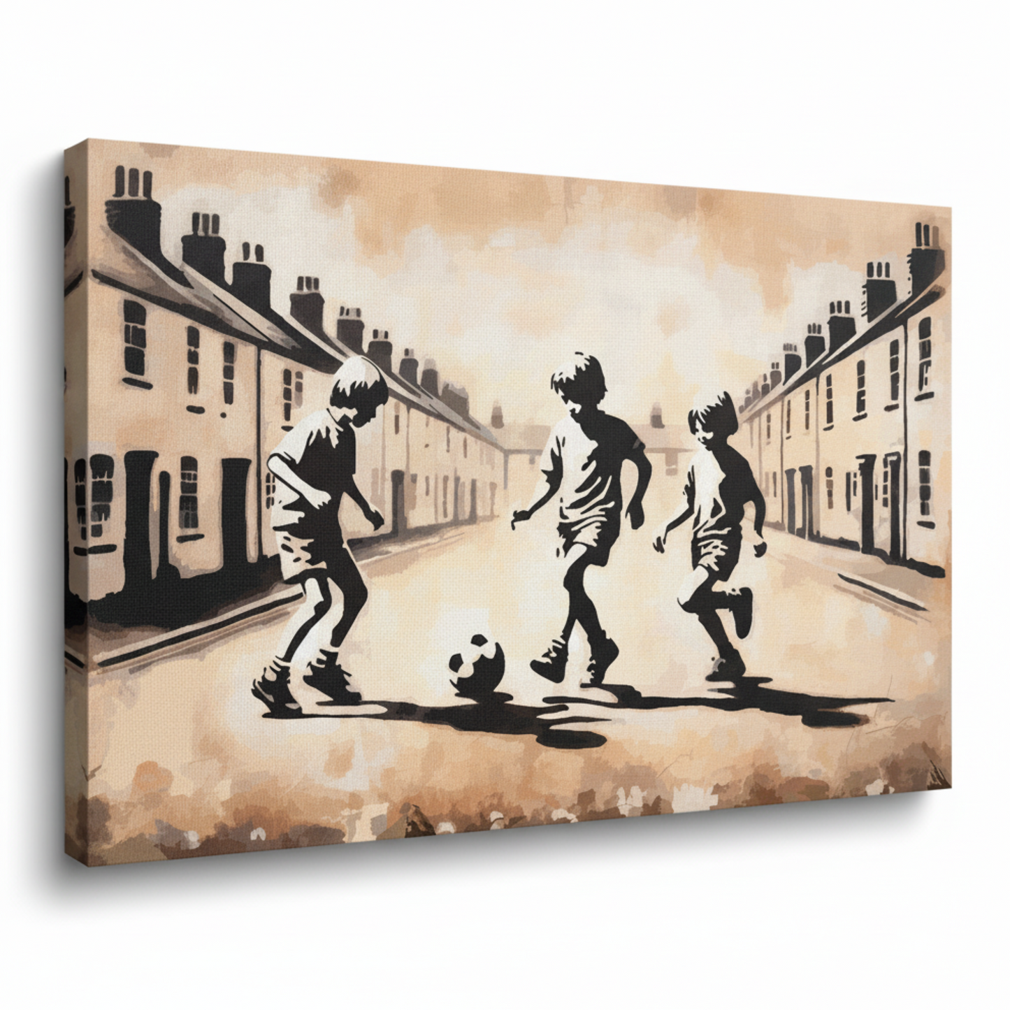 Colourful street footy canvas print - UK made abstract football wall art