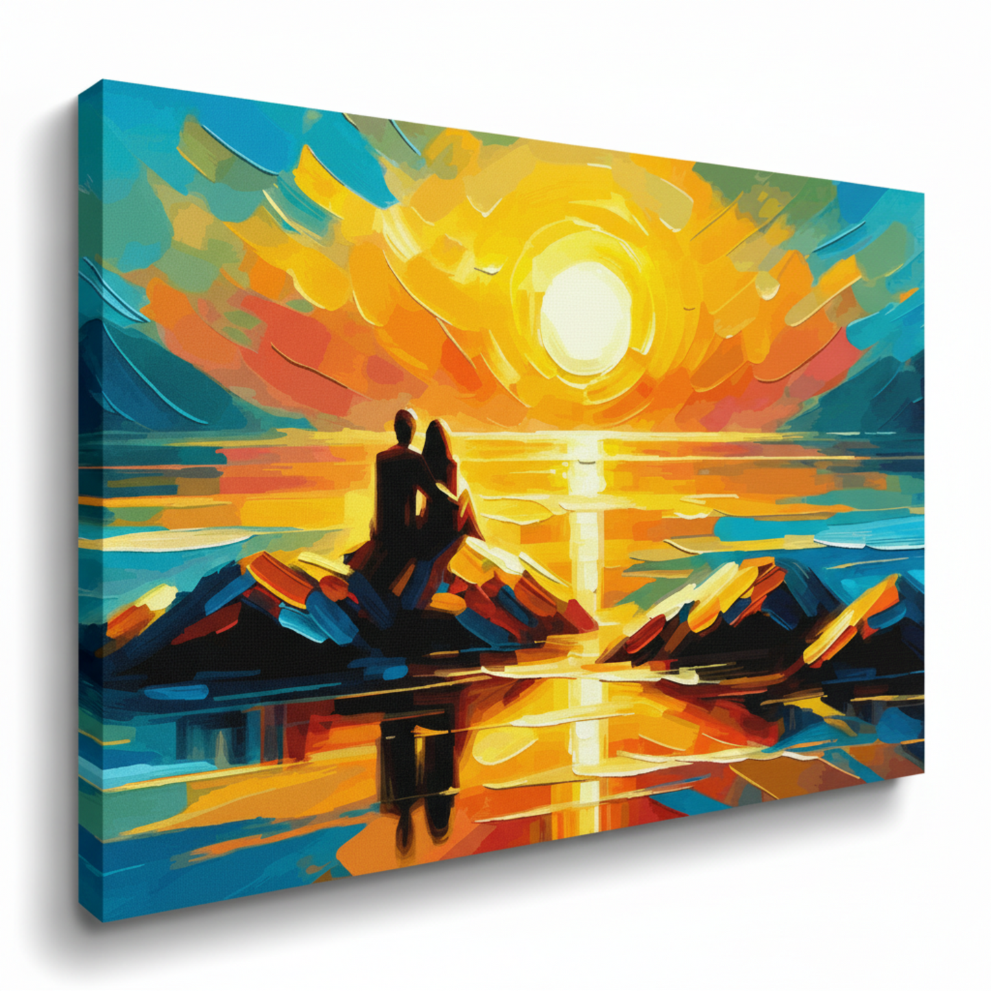 Colourful sunset romance seascape canvas print - UK made abstract coastal wall art