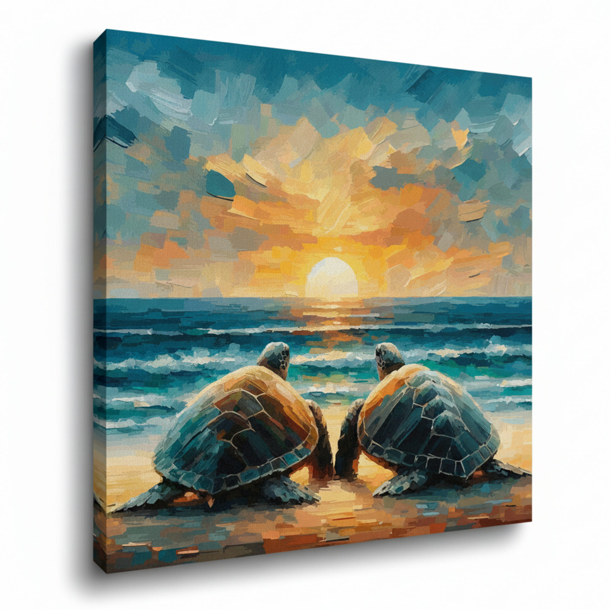 Colourful turtle love wildlife canvas print - UK made abstract animal wall art