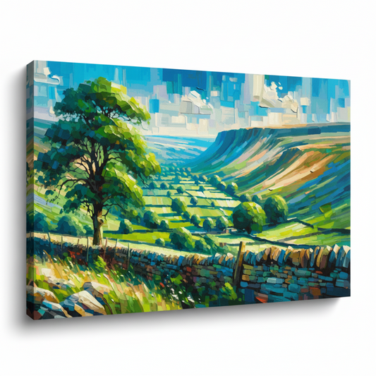 Colourful Yorkshire Dales landscape canvas print - UK made abstract national park wall art