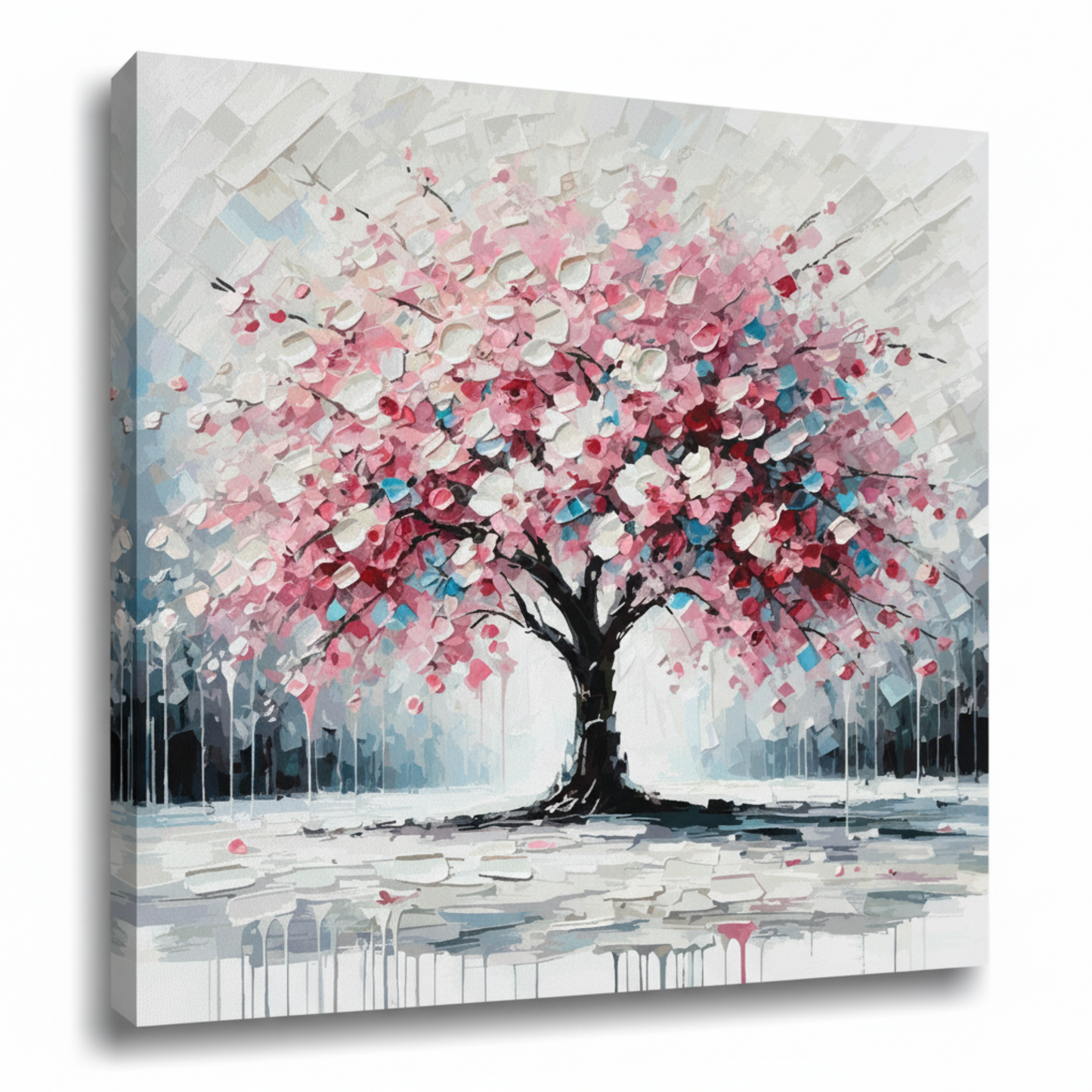 Colourful cherry blossom tree canvas print - UK made abstract botanical wall art