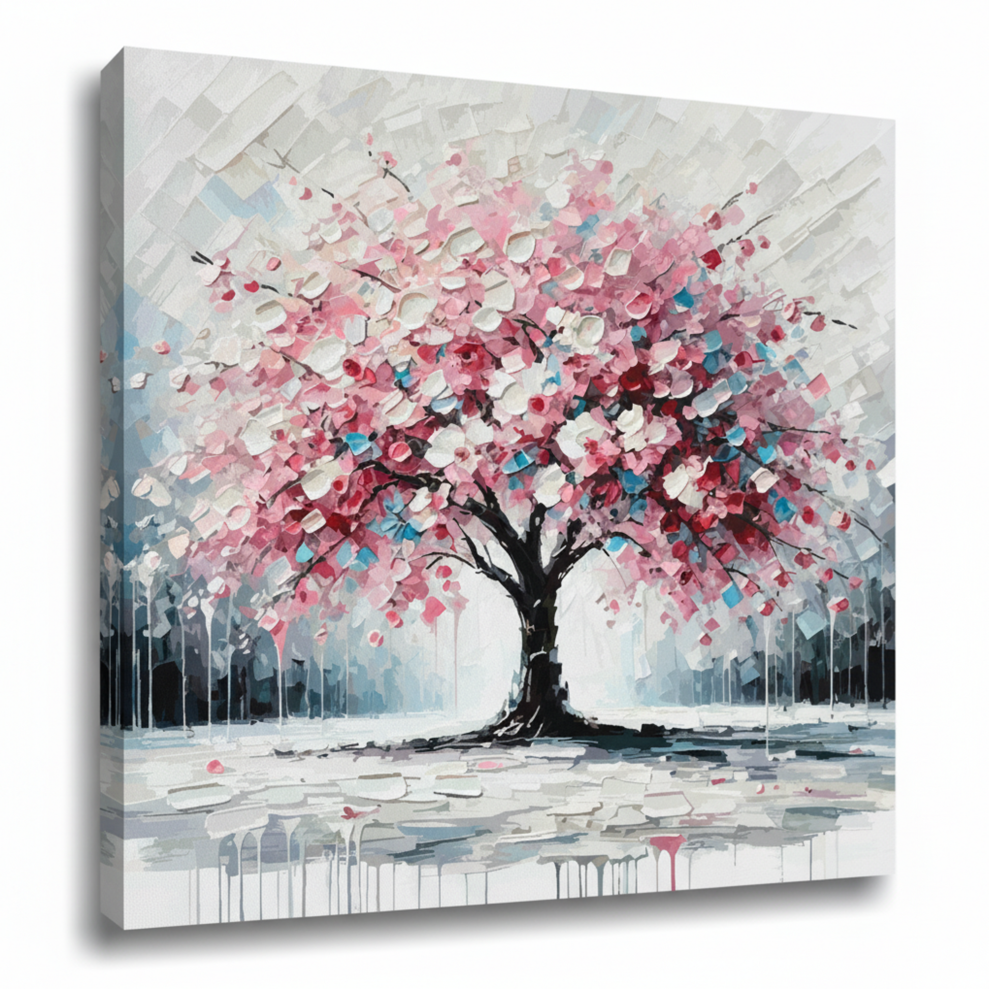Colourful cherry blossom tree canvas print - UK made abstract botanical wall art