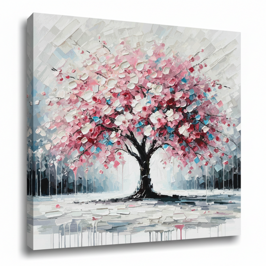 Colourful cherry blossom tree canvas print - UK made abstract botanical wall art