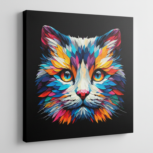 Colourful Snowshoe cat portrait canvas print - UK made abstract pet wall art black background