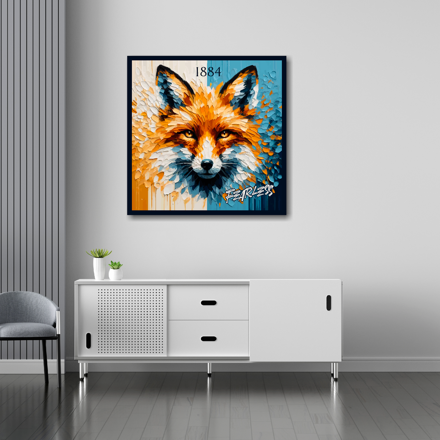 Leicester City inspired canvas 30x30 inches above sideboard - large colourful UK football art made in Britain