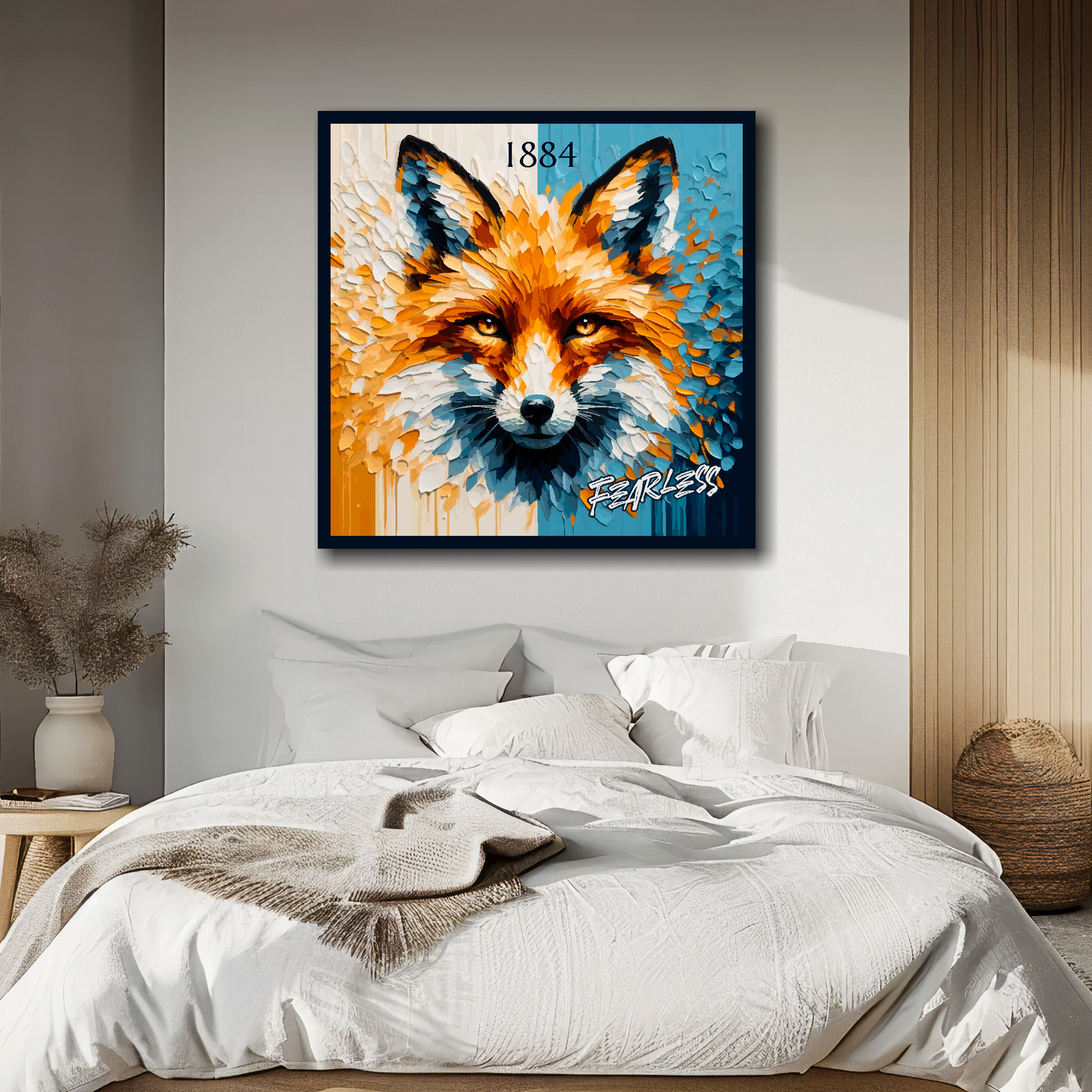Leicester City inspired canvas above bed - colourful UK football wall decor for bedrooms