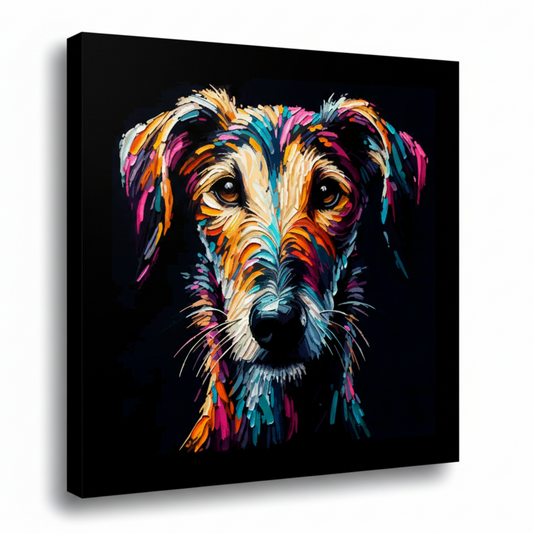 Colourful Lurcher dog portrait canvas print - UK made abstract pet wall art black background