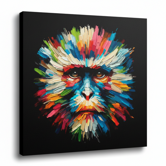 Colourful Monkey wildlife portrait canvas print - UK made abstract animal wall art black background