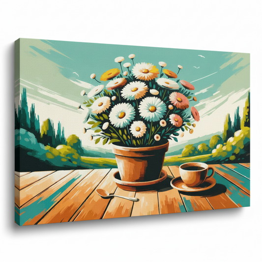 Colourful morning daisies landscape canvas print - UK made abstract floral wall art