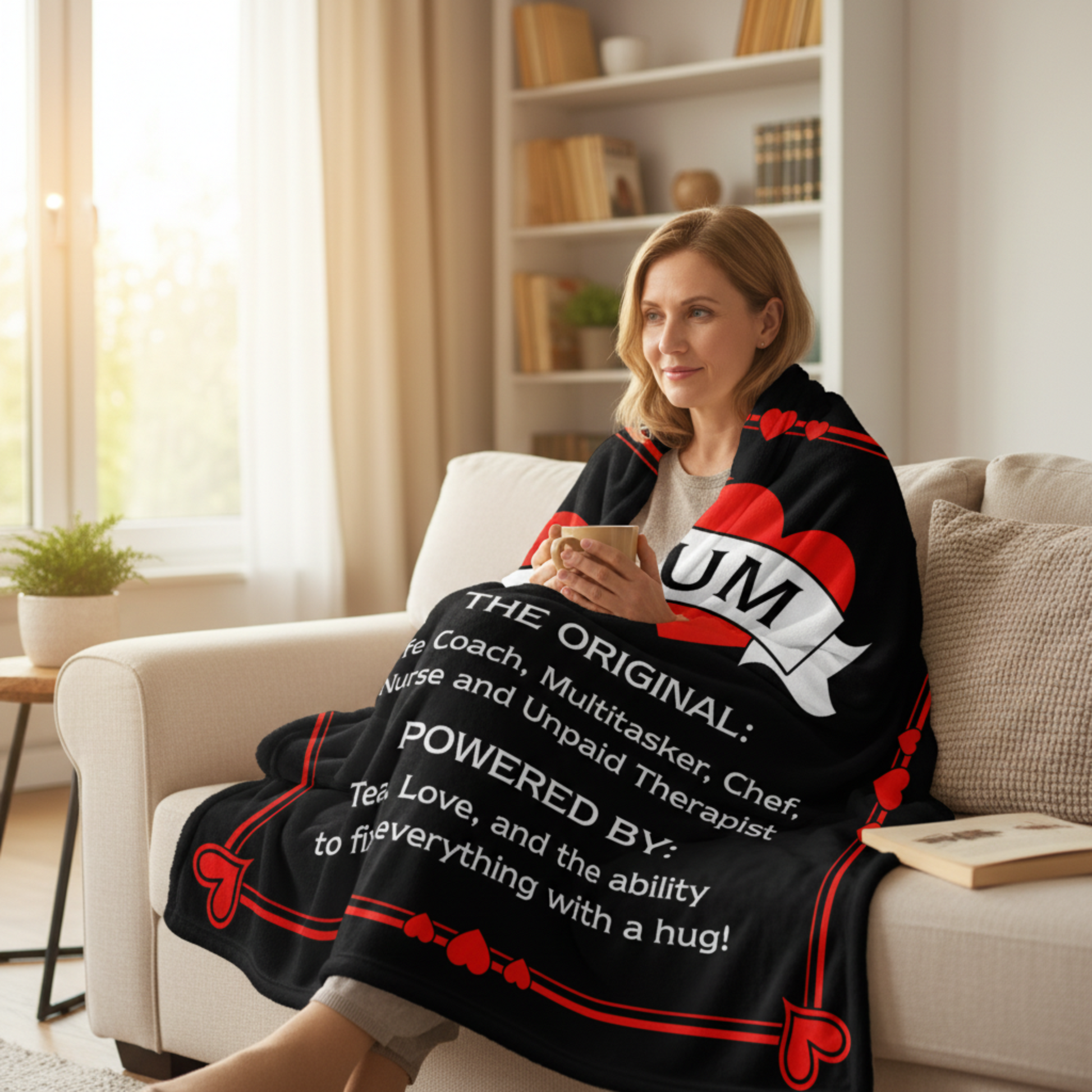 Mum fleece blanket - cosy black throw perfect for sofa or bed, UK made
