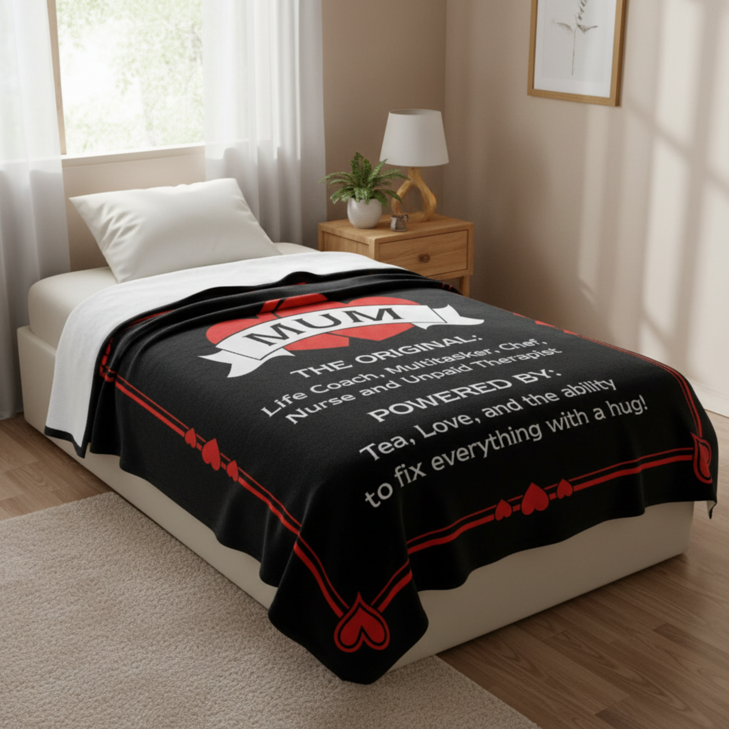 Large fleece blanket for Mum - 150cm x 150cm black throw - Made in the UK
