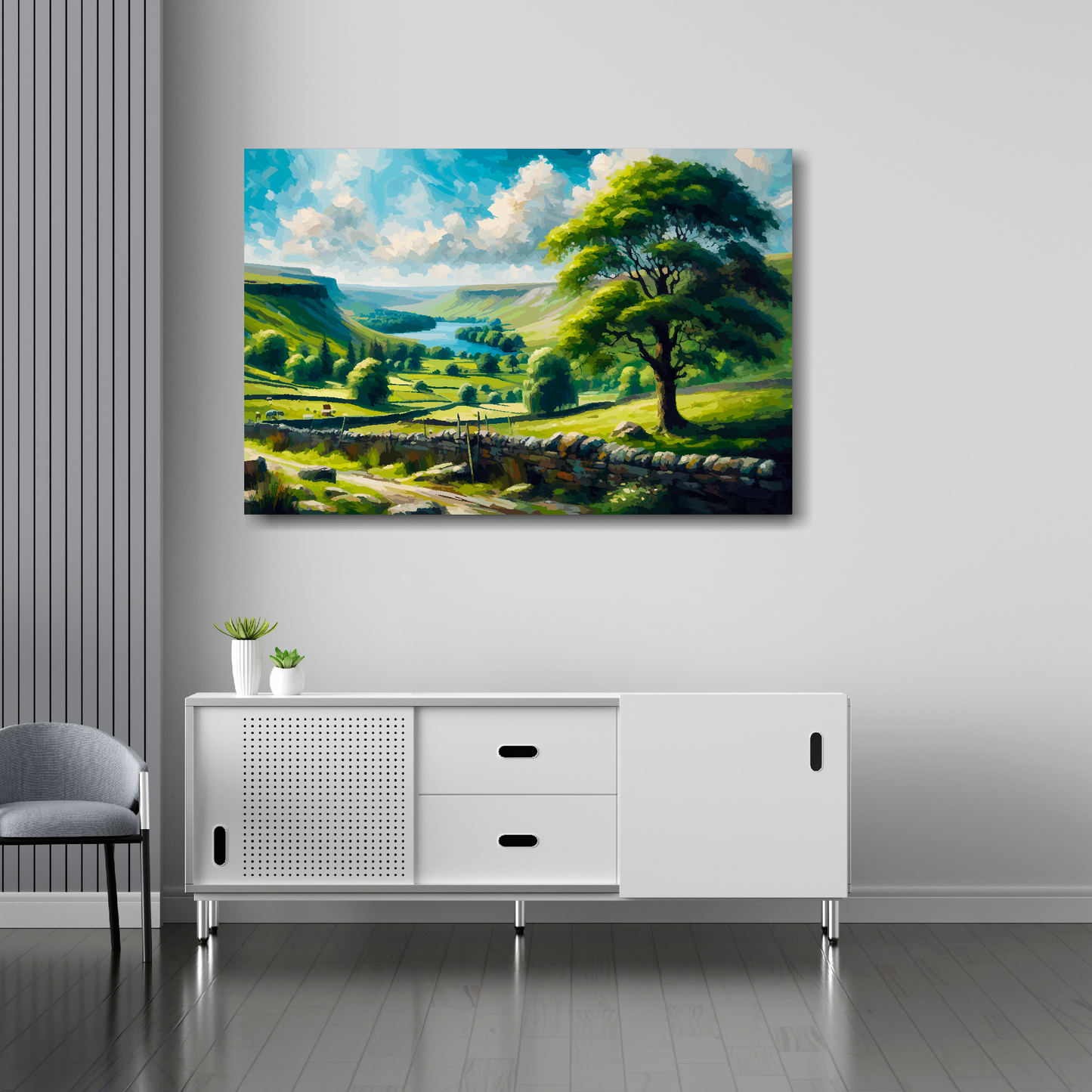 National park canvas 36x24 inches above sideboard - large colourful landscape art UK made