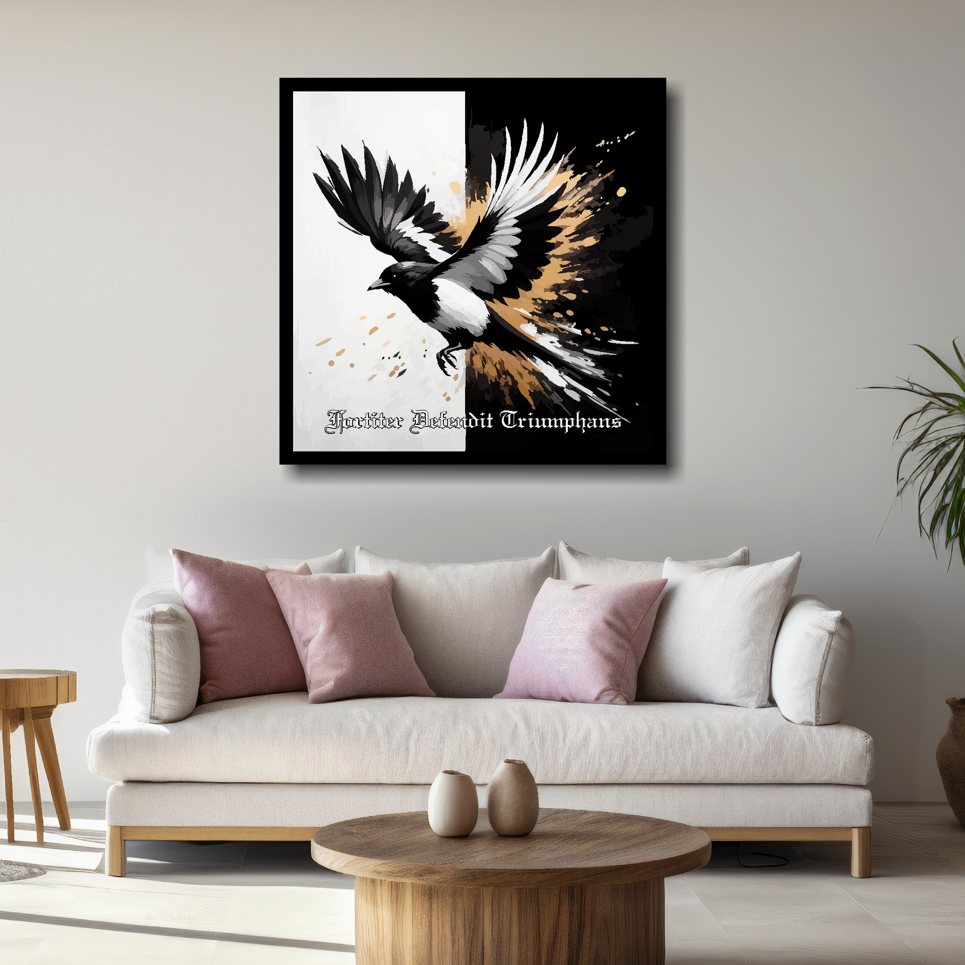 Large Newcastle United inspired canvas above white sofa - vibrant abstract UK football wall art